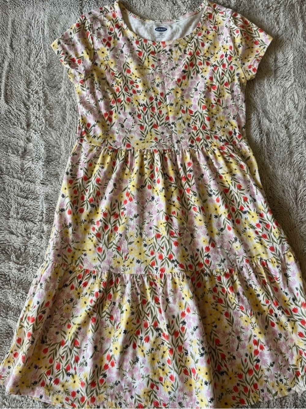 Old Navy Yellow and Pink Casual Sundress with Flutter Sleeves